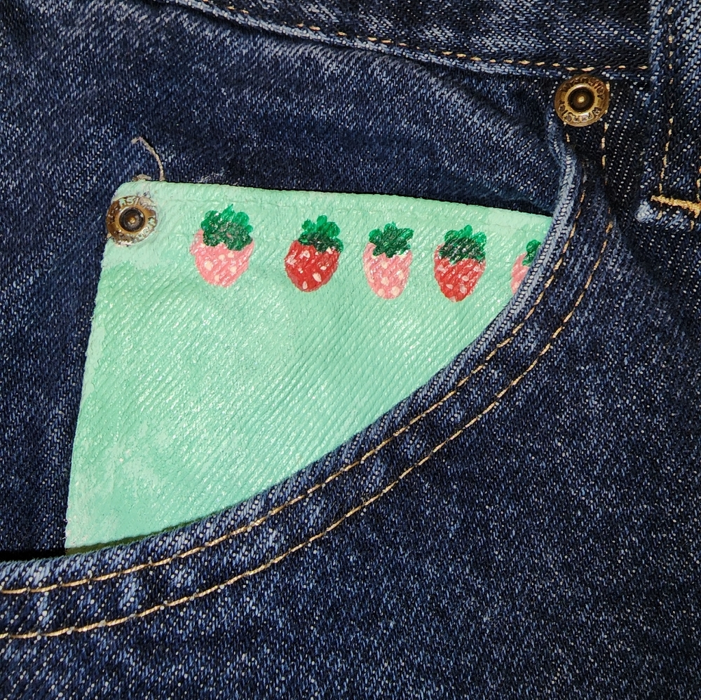 Handpainted Strawberry Wrangler Jeans - Picture 3 of 7